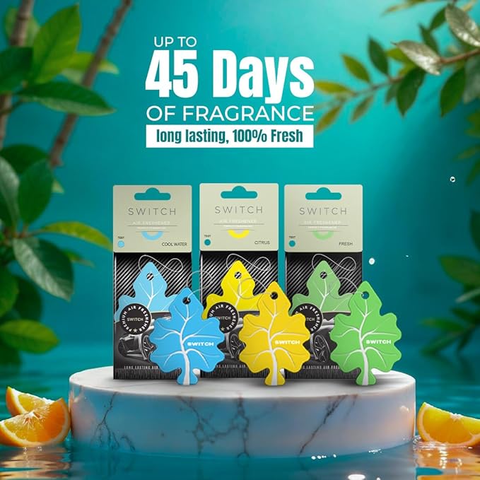 SWITCH Car Air Freshener | Cool Water, Fresh, Citrus Fragrance | (Pack of 3)