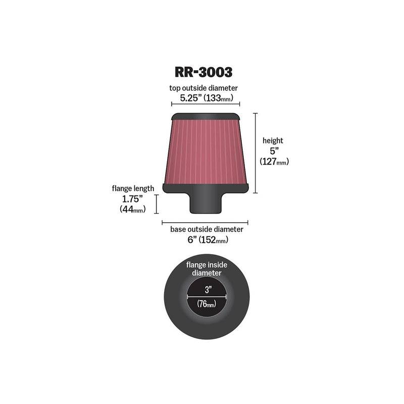 RR-3003 K&N Reverse Conical Universal Air Filter