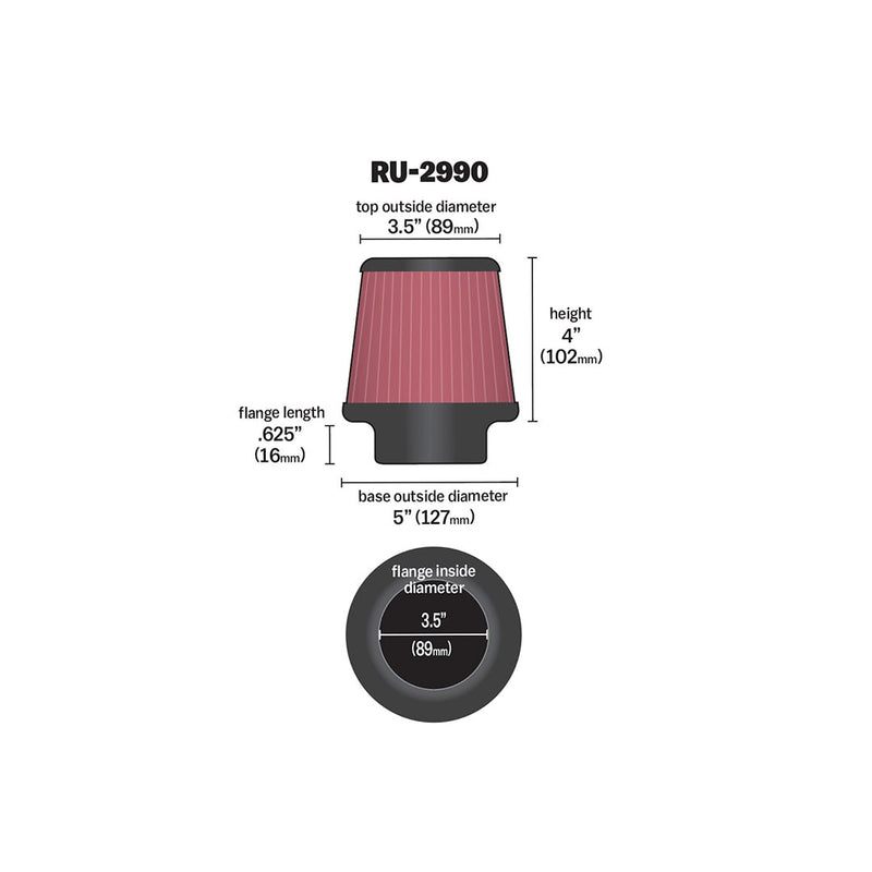 RU-2990 K&N Universal Clamp-on air Filter