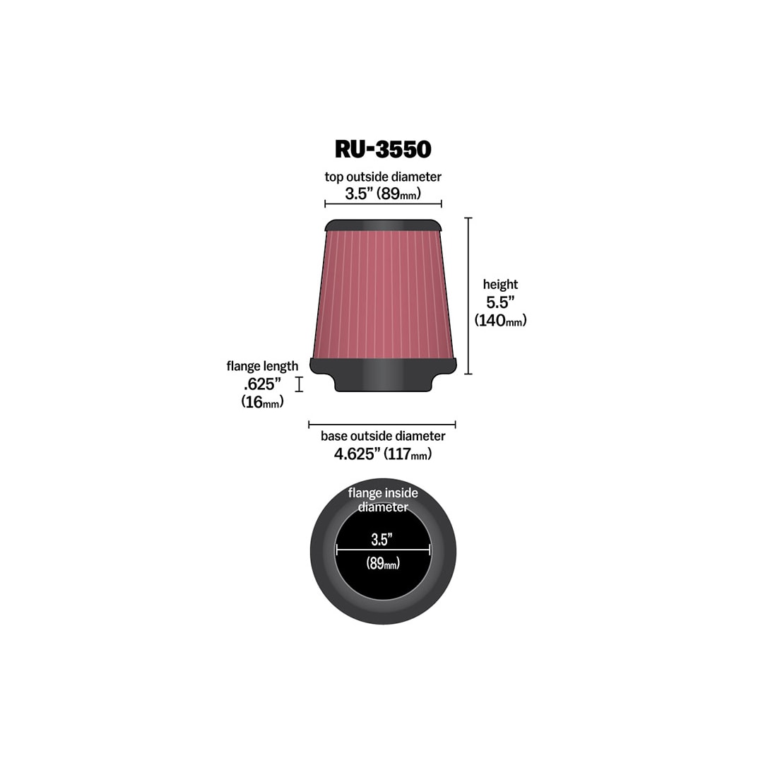 RU-3550 K&N Universal Clamp-on air Filter