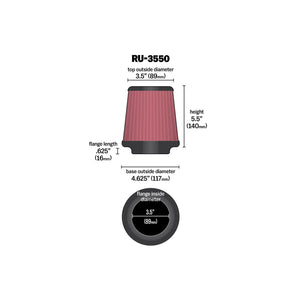 RU-3550 K&N Universal Clamp-on air Filter