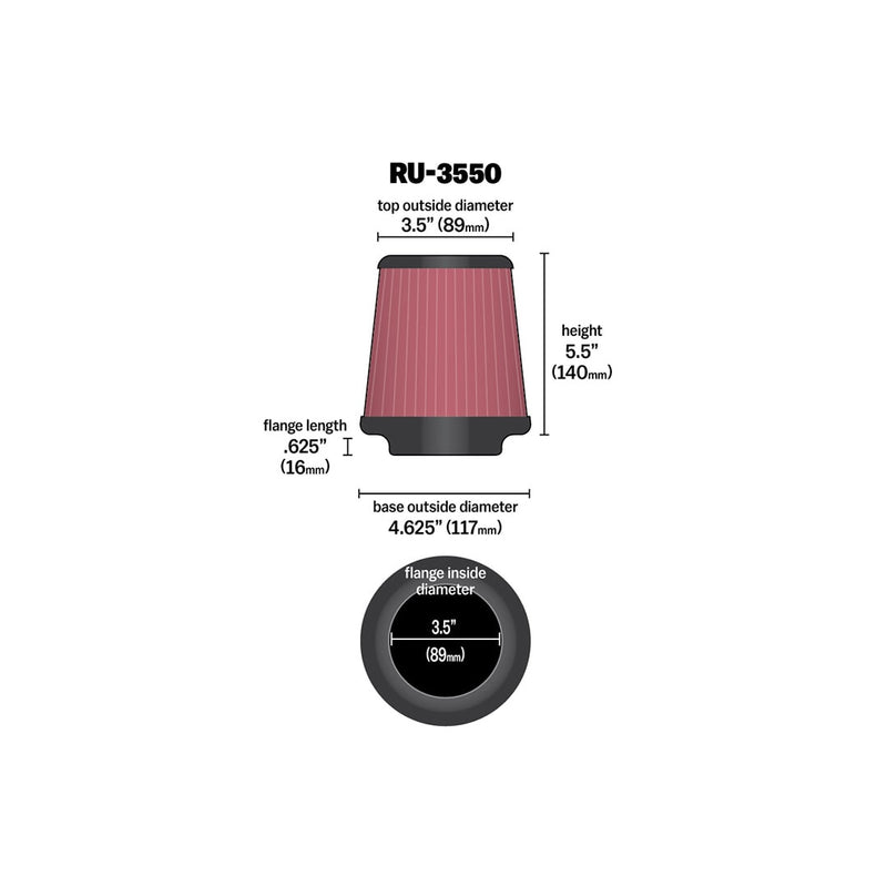 RU-3550 K&N Universal Clamp-on air Filter