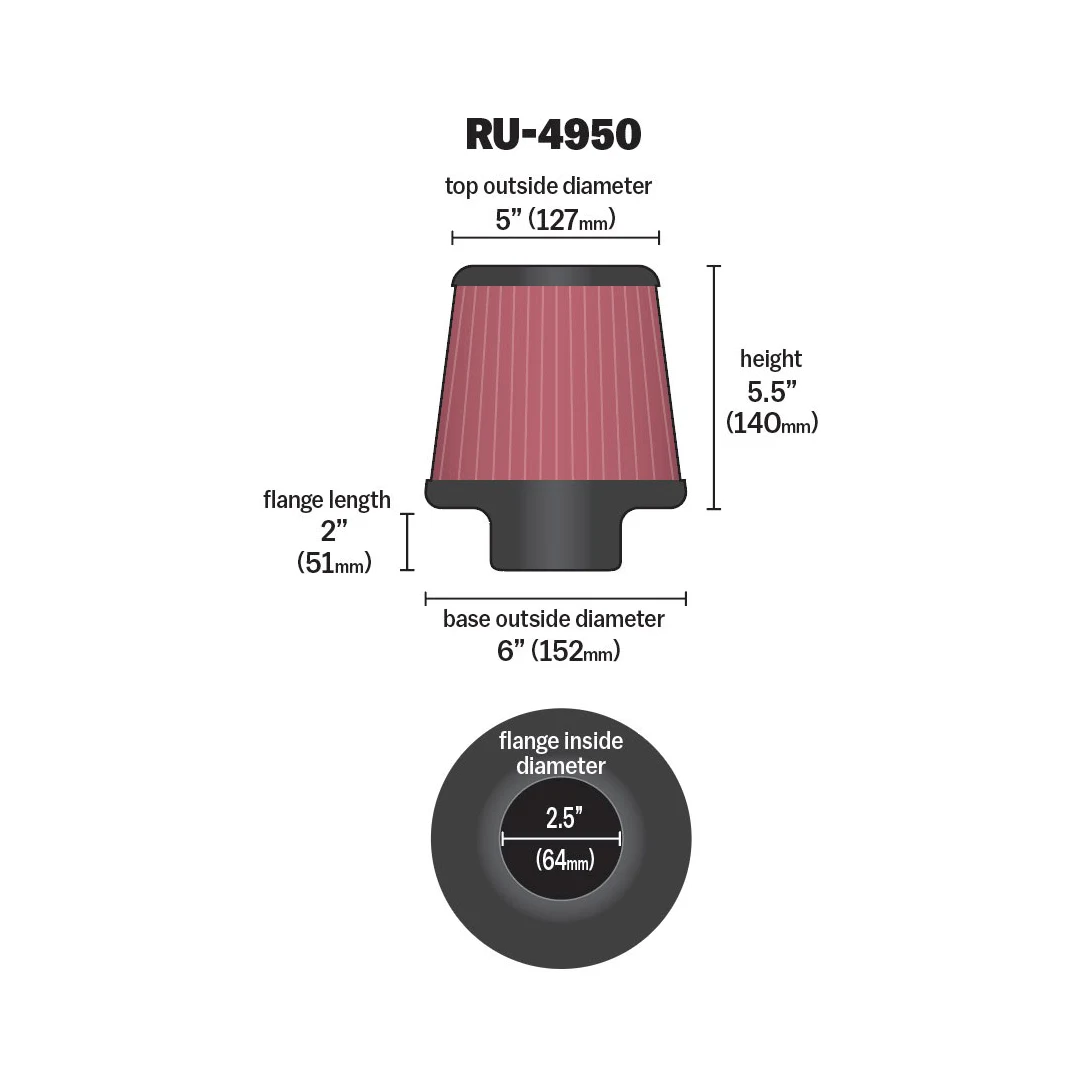 RU-4950 K&N Universal Clamp-on air Filter